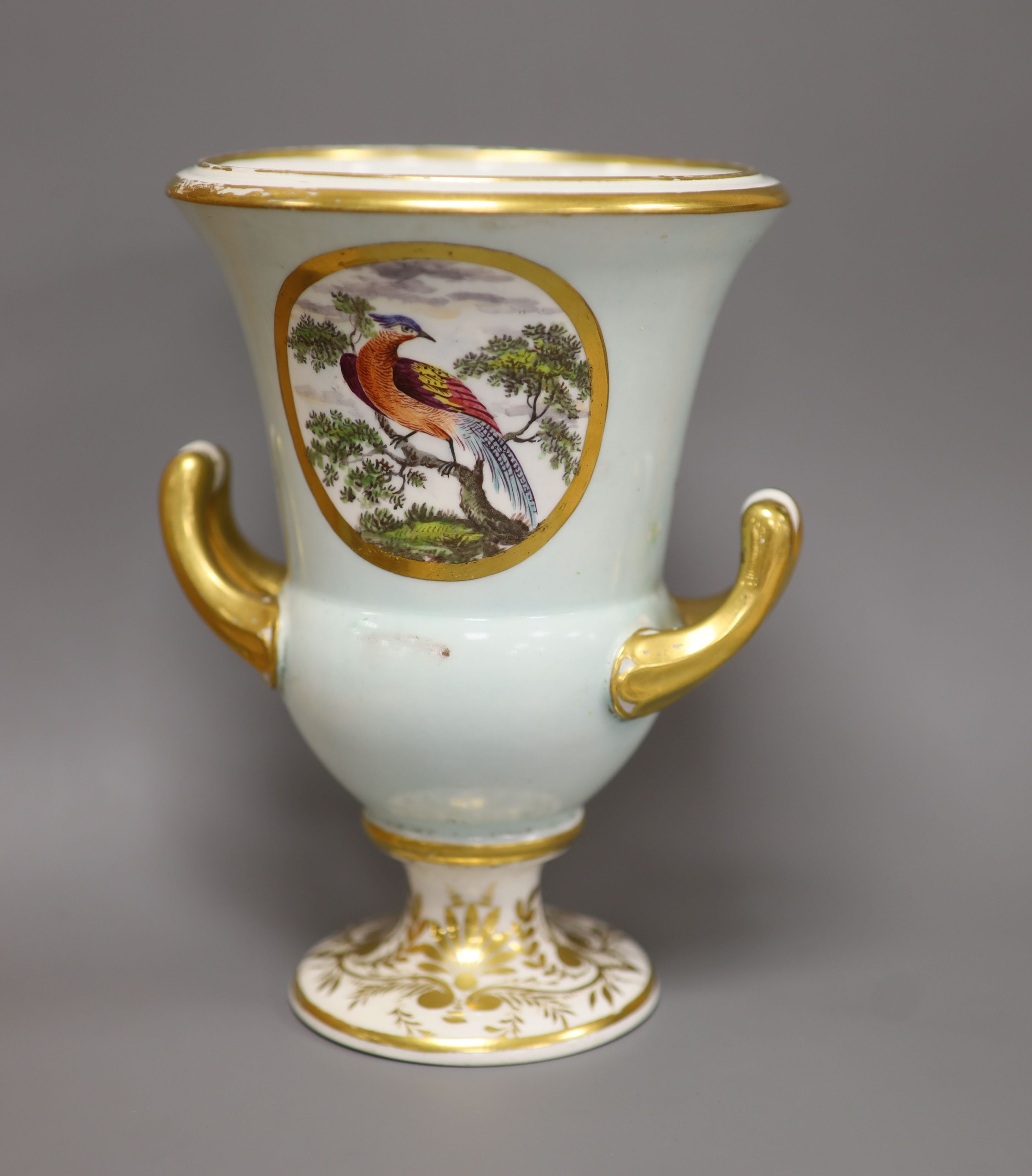 A Derby vase, painted with birds on a blue ground, c.1815, height 17cm